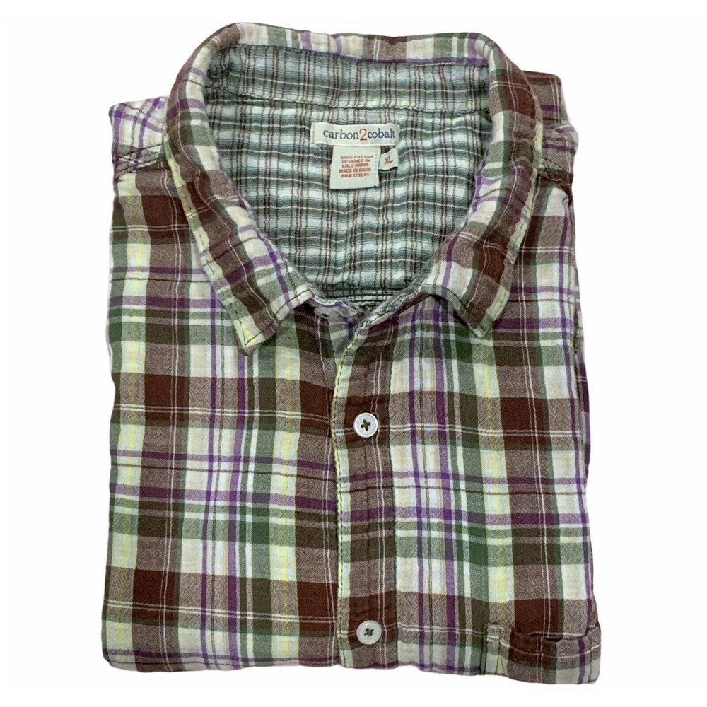 Carbon 2 Cobalt Men’s Long Sleeve Button Soft Plaid Check Flannel Shirt Size XL